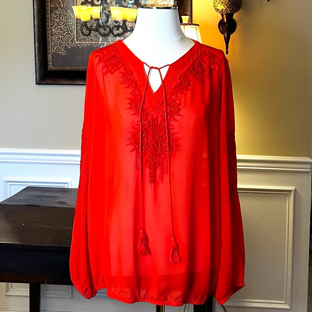 Lane Bryant Sheer Aztec Orange blouse/cover-up